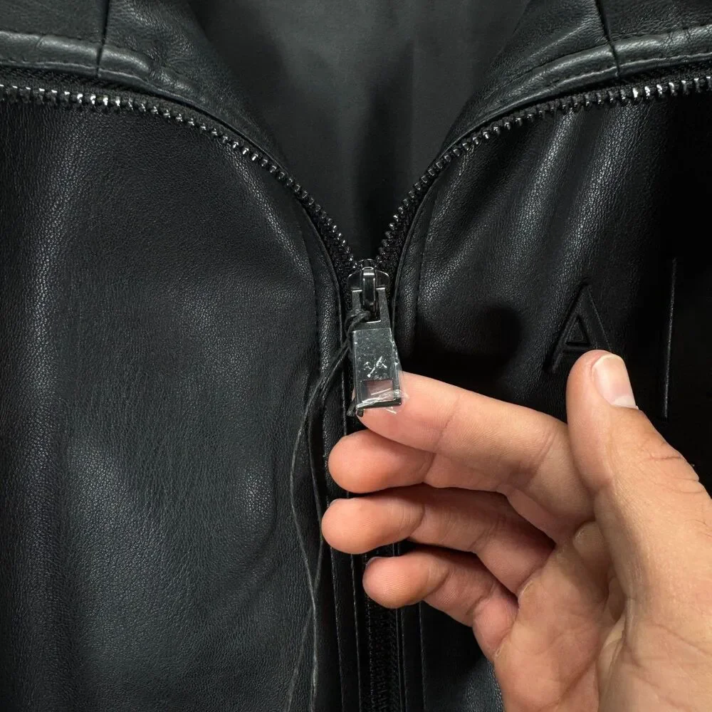 Armani Exchange Jacket Mens XL Black Faux Leather Bomber Full Zip